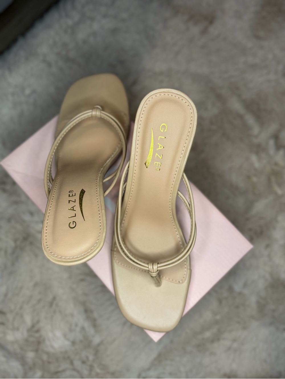 Glaze Beige Square-Toe Toe-Ring Slide Sandals